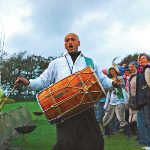 World Sacred Music Festival, Brighton. Ansuman Biswas at the Chattri Memorial for installation by Red Earth.