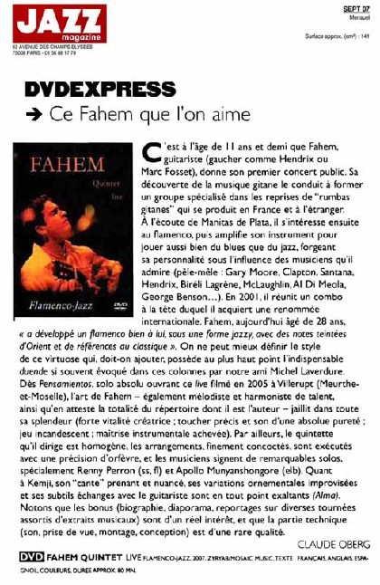 DVD FAHEM QUINTET LIVE - FAHEM kader