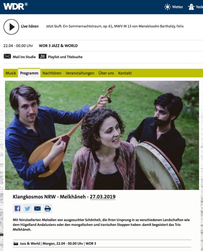 Tonight Meïkhâneh is on air on WDR!