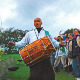 World Sacred Music Festival, Brighton. Ansuman Biswas at the Chattri Memorial for installation by Red Earth.