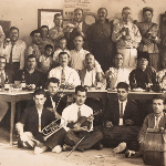 Musical entertainment for the men of Ayia Paraskevi in Michailaros' cafe, Lesbos 1934.